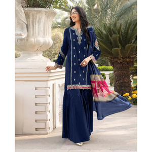 ชุดอินเดียและปากีสถานสำหรับผู้หญิงชุดทางการและปาร์ตี้ชุดเดรส shalwar kameez gharara ปักแน่นพร้อมผ้าคลุมไหล่ - Product Image 2