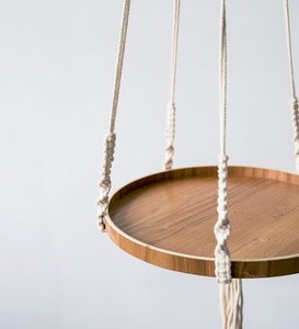 Romantic macrame <b>wall</b> <b>shelf</b> with light rope strands and wooden <b>shelf</b> ideal <b>for</b> wedding decor or <b>bedroom</b> essentials - Product Image 3