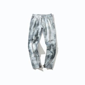 กางเกงยีนส์สำหรับผู้ชายกางเกงยีนส์ทรงตรงผ่าข้างแบบผ่าข้างเอวสูงฟอกสีแบบผ่าข้าง - Product Image 5