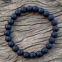 Pulsera de Piedra Volcánica Natural Tallada de Alta Calidad, Cuentas Elásticas de 8mm, Joyería de Piedras Preciosas Hecha a Mano, Tendencia de Moda para Meditación
