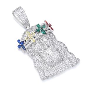 Colgante de Jesús de Moissanita Multicolor de Lujo para Hombre, Estilo Hip Hop con Incrustaciones, Chapado en Rodio, Regalo Religioso Cristiano - Product Image 1