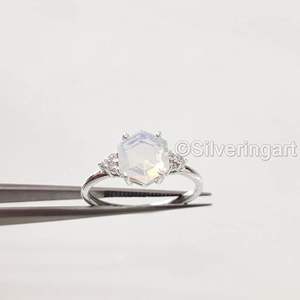 Bague pour femme en argent sterling 925 avec opale naturelle, pierre de naissance d'octobre, bague empilable pour Noël, anniversaire, bijoux - Product Image 5