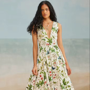 Vestido indio con estampado floral de algodón con bloque de mano para mujer, elegante vestido de fiesta largo de verano, ajuste moderno, de regalo ODM Idea, venta - Product Image 1