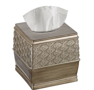 Boîte à mouchoirs en métal cuboïde argenté avec motif sculpté Bords souples Porte-serviettes de table Porte-serviettes décoratifs - Product Image 1