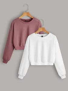 Top corto de algodón transpirable de ajuste regular para mujer, sudadera teñida lisa con logotipo frontal, estilo de calle, talla XS para invierno - Product Image 6