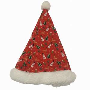 قبعة حفلات من الصانع الأصلي، دافئة ومريحة بحواف من الفرو الصناعي، غطاء رأس موسمي، قبعة سانتا كلوز بطباعة عيد الميلاد - Product Image 2
