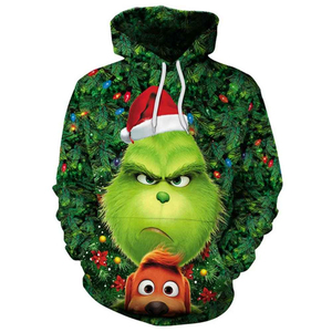Sweat à capuche décontracté pour homme, Noël 2026, motif sapin et Père Noël, bleu, en polyester tricoté, pour l'hiver - Product Image 6