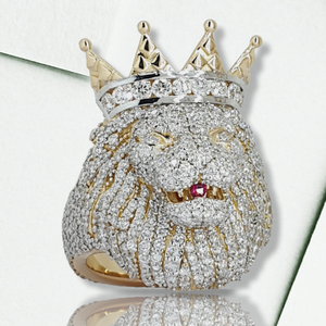 RB GEMS Bague de fiançailles et de mariage unisexe en or jaune massif 14 carats, forme lion personnalisée, style hip-hop, avec diamant de laboratoire certifié IGI - Product Image 1