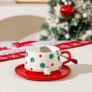 250 ml Creative Christmas Pattern Green <b>Red</b> White Durable Ceramic Coffee <b>Cup</b> and Saucer Set - Product Image 3