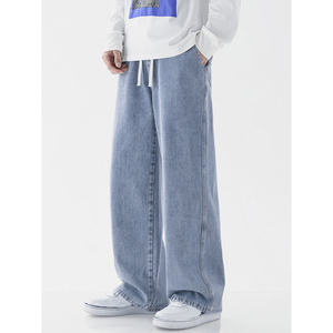 กางเกงยีนส์เอวยางยืดมีเชือกผูกสำหรับผู้ชายกางเกงลำลองผ้าเดนิมมาใหม่ - Product Image 2