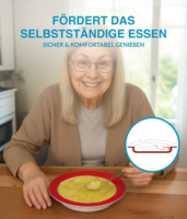 Assiette Ronde Moderne Rouge Unisono Plus Special 22 cm – Aide à la Mastication à Une Main, Écologique, pour une Vraie Culture de la Table à Domicile