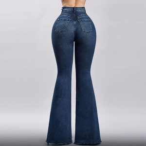 Pantalon jeans évasé OEM sur mesure pour femmes Pantalon respirant avec poche et bouton en denim pour l'hiver Jeans slim pour femmes avec logo personnalisé - Product Image 3