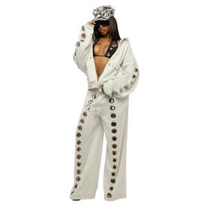 Sweat-shirts pour femmes avec trous métalliques surdimensionnés personnalisés, mélange de coton et de polyester, quincaillerie métallique, sweat-shirts élégants pour femmes - Product Image 4