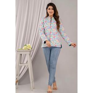 Veste matelassée légère en coton multicolore pour femme, imprimée - SHKL1021 - Product Image 4