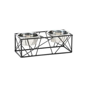 Classic Elevated Pet Feeder Modern Black Metal Geometric Stand With 2 Removable Stainless Steel Bowls <b>Food</b> And Water Station - Product Image 1