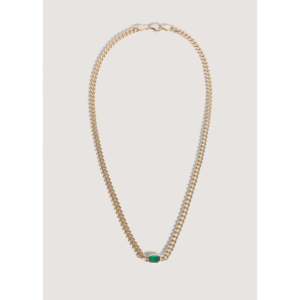 Collier Capri Classique Tendance Émeraude en Alliage Doré avec Chaîne Curb, Motifs Cœur et Croix, Diamants et Perles pour Soirées - Product Image 1