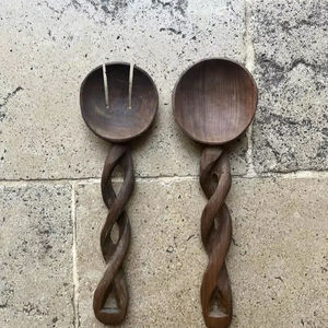 Pinzas para ensalada de madera de nogal, juego de utensilios de cocina elegantes con mango largo, servidores, tenedor mezclador, cuchara para Navidad, decoración del hogar, cena - Product Image 1