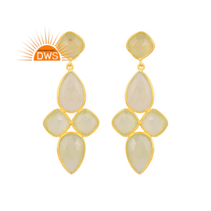 Latest Trending Sterling Silver 18K <b>Gold</b> Plated Prehnite Chalcedony Gemstone <b>Dangle</b> <b>Earring</b> Demi Fine Jewelry Manufacturer - Product Image 1