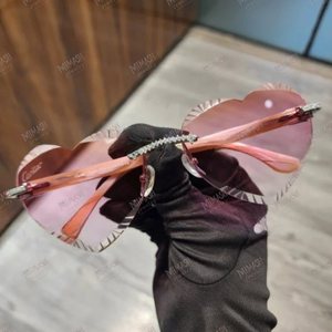Blue Heart-Shaped Rimless Sunglasses with Diamond Bridge Stylish Romantic Eyewear with Luxury Details and Cut-Edge Lenses - Product Image 4