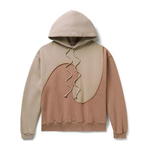 2025 nuevos hombres con LOGOTIPO personalizado de peso pesado Fleece Wave Paneled Relax Fit Oversize Brown Pullover Sudadera Jersey Basics Hoodie - Product Image 2