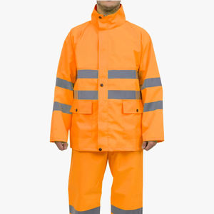 ชุดเสื้อแจ็กเก็ตกางเกงโพลีเอสเตอร์น้ำหนักเบากันน้ำมองเห็นได้ชัดเจนเป็นมิตรต่อสิ่งแวดล้อมสำหรับกลางแจ้งปลอดภัยในงานอุตสาหกรรม - Product Image 1