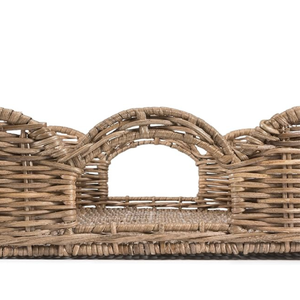 Plateau en osier rectangulaire le plus vendu, plateau festonné couleur naturelle plateau tissé de rangement pour la maison et la cuisine avec poignée - Product Image 3