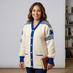 Custom Phi Beta Winter <b>Sweater</b> Cardigan Royal Blue HBCU Greek Fraternity Apparel 100% Cotton <b>Fleece</b> Chenille Embroidery Thick - Product Image 2