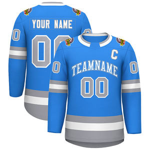 Custom Ice Hockey Jersey Sky Blue Team Uniform Personalized Name and Number 00 Stitched <b>Details</b> Breathable Performance Training - Product Image 1