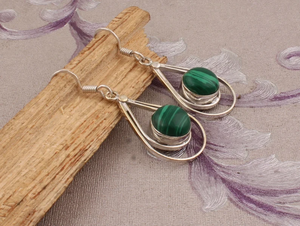 925 argent Sterling naturel Malachite ronde en forme de pierres précieuses boucles d'oreilles pour mariage filles boucle d'oreille - Product Image 4