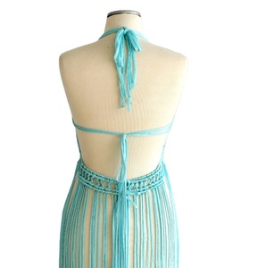 Vestido de Playa de Macramé Azul de Alta Calidad, Estilo Boho, Tejido a Mano en Algodón, Ropa Festiva, Estilo Bustier - Product Image 2
