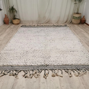 Authentique tapis marocain en laine Beni Ouarain fait à la main à pois tapis berbère à haute pile abstrait pour salle à manger chambre d'hôtel - Product Image 3