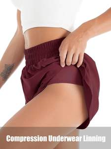 Short de course léger à 2 couches en éponge taille haute à séchage rapide pour femmes Poches d'entraînement et d'entraînement haute performance - Product Image 5