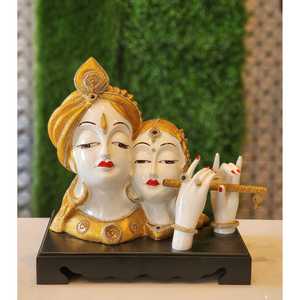Lujo Art Deco Lord Radha Krishna estatua Idol Blanco/oro madera Showpiece para decoración de oficina en casa para boda - Product Image 1