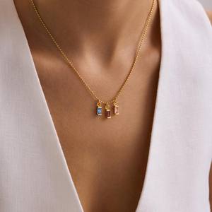 Collier personnalisé multi-pierres de naissance en forme de baguette, bijoux de famille, argent sterling 925 plaqué or 14 carats - Product Image 3