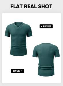 T-shirt pour homme en coton 100% de haute qualité, col en V, tricoté, imprimé numériquement, avec logo personnalisé, dernière collection OEM. - Product Image 3