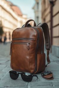Mens <b>Brown</b> Genuine <b>Leather</b> <b>Laptop</b> Backpack 15 Inch Large Capacity Lightweight Luxury Travel Business <b>Bag</b> Cotton Lining Zipper - Product Image 3