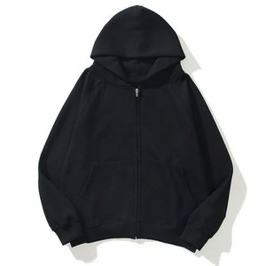 Sudadera con capucha de gran tamaño con cremallera completa térmica de algodón 100% personalizada, con hombros caídos y peso pesado para invierno, impresión Digital sólida - Product Image 5