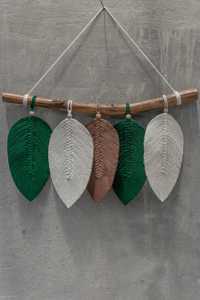 Tapiz tejido bohemio creativo colgante de pared de hoja de macramé hecho a mano para dormitorio, sala de estar, decoración elegante para el hogar con formato de cuerda - Product Image 2