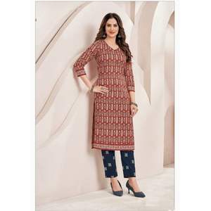 ชุดคุर्ติผ้าฝ้ายแท้ทันสมัยพร้อมกางเกงและผ้าคลุมไหล่ ลายพิมพ์ สำหรับผู้หญิง สวมใส่สบาย เหมาะสำหรับใส่ในชีวิตประจำวัน งานปาร์ตี้ ไม่ยับง่าย - Product Image 2