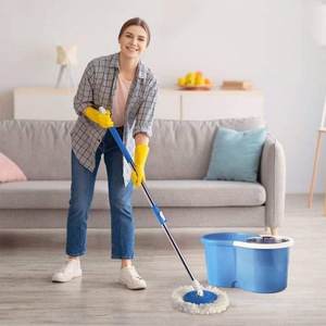 Serpillère Myrva à 360 degrés avec seau, tige en acier inoxydable, tête ronde, nettoyage des sols, design moderne et portable - Product Image 3