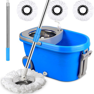 Juego de Mopa Giratoria y Cubeta de Plástico con Escurridor, 3 Mopas de Microfibra, Mango Ajustable de Acero Inoxidable y Ruedas para Limpieza del Hogar - Product Image 1