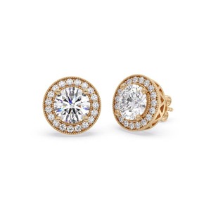 Boucles d'oreilles en diamant rond brillant à halo unique, 0,60 ct, diamant de laboratoire en platine, pour mariages, fiançailles et soirées. - Product Image 1