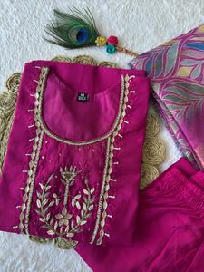 Roman Silk Embroidery Work Kurti <b>Set</b> with Latkan and Cotton Inner <b>for</b> <b>Women</b> Made in India in Stock - Product Image 5