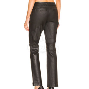 Pantalon en cuir teinté sur mesure pour femmes, vente chaude, logo personnalisé, haute qualité, décontracté, hiver, mi-longueur, imperméable, devant plat, coupe droite - Product Image 3