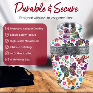 Urna de cremación de aluminio para mujer y hombre Acabado esmaltado Mariposa Entierro Recuerdo Urna Restos funerarios Material de metal decorativo - Product Image 4