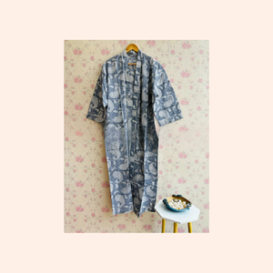 Robe kimono en coton imprimé à la main avec motifs floraux, 100% coton, peignoir pour femmes, pour les saisons printemps, été, automne, hiver - Product Image 6