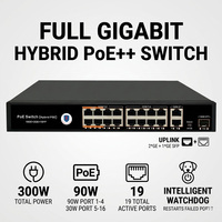 Switch PoE++ Hybrid 90W BT++ AI Watchdog 300W 16 Port Gigabit 2 Uplink 1 SFP dengan Kapasitas 38Gbps dan Dukungan VLAN
