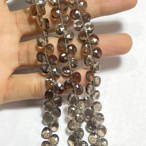 Cuentas de Briolette con forma de corazón facetado de cuarzo ahumado, cuentas de piedras preciosas naturales para la fabricación de joyas, Color marrón - Product Image 2