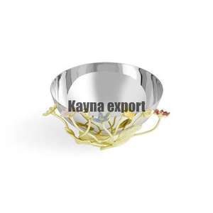 Luxury <b>Stainless</b> <b>Steel</b> <b>Bowl</b> with Beautiful Gold Metal Flower Design Polished Technique for Corporate Gifting Party Occasions - Product Image 1