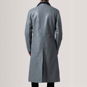 Manteau long à simple boutonnage pour homme Charlton, en tissu de laine, avec capuche, décorations boutonnées, style trench imprimé, aspect cuir gris - Product Image 4